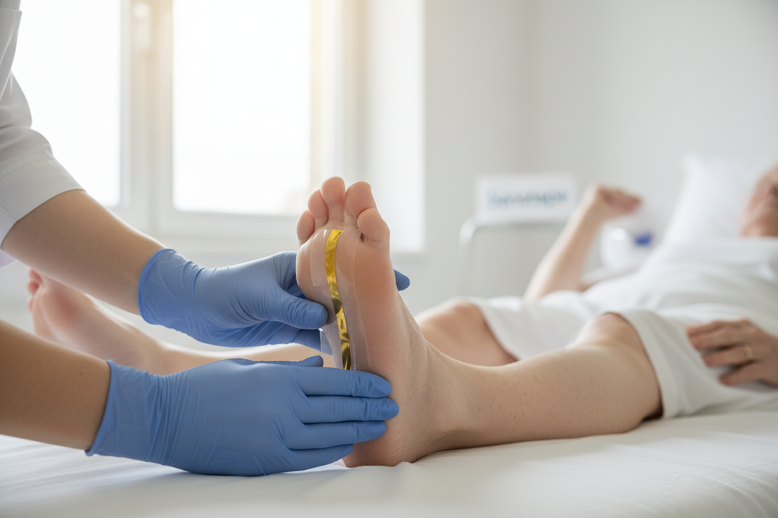 Sanotape Dekubitus-Prophylaxe - Hautschutz mit durchsichtigem Pflaster und goldenem Mittelstreifen