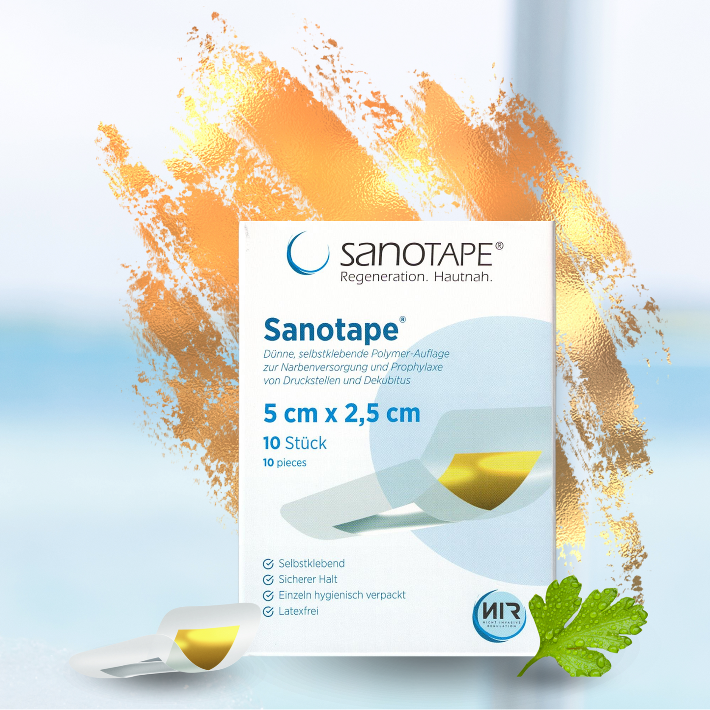 Sanotape®  in Größe 5x2,5 cm zur Narbenversorgung und Prophylaxe von Druckstellen und Dekubitus