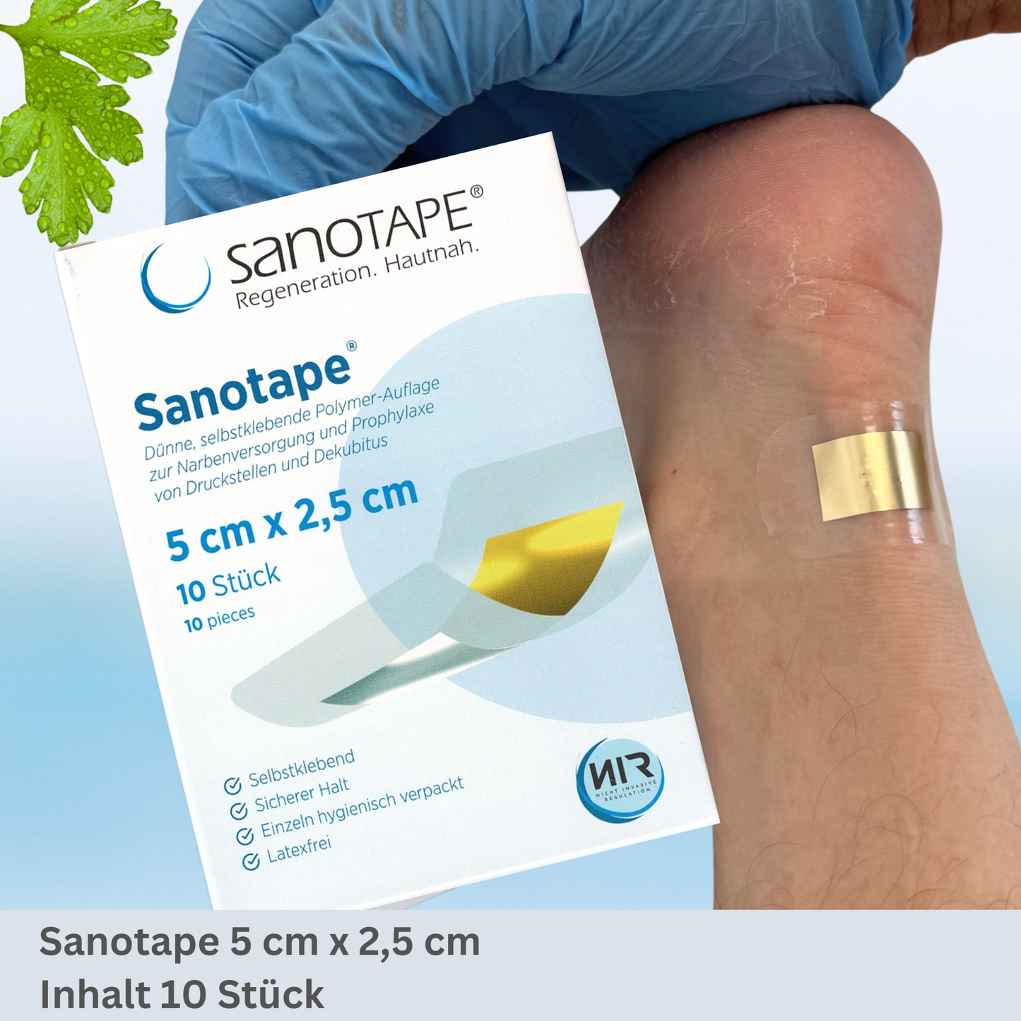 Sanotape®  in Größe 5x2,5 cm zur Narbenversorgung und Prophylaxe von Druckstellen und Dekubitus