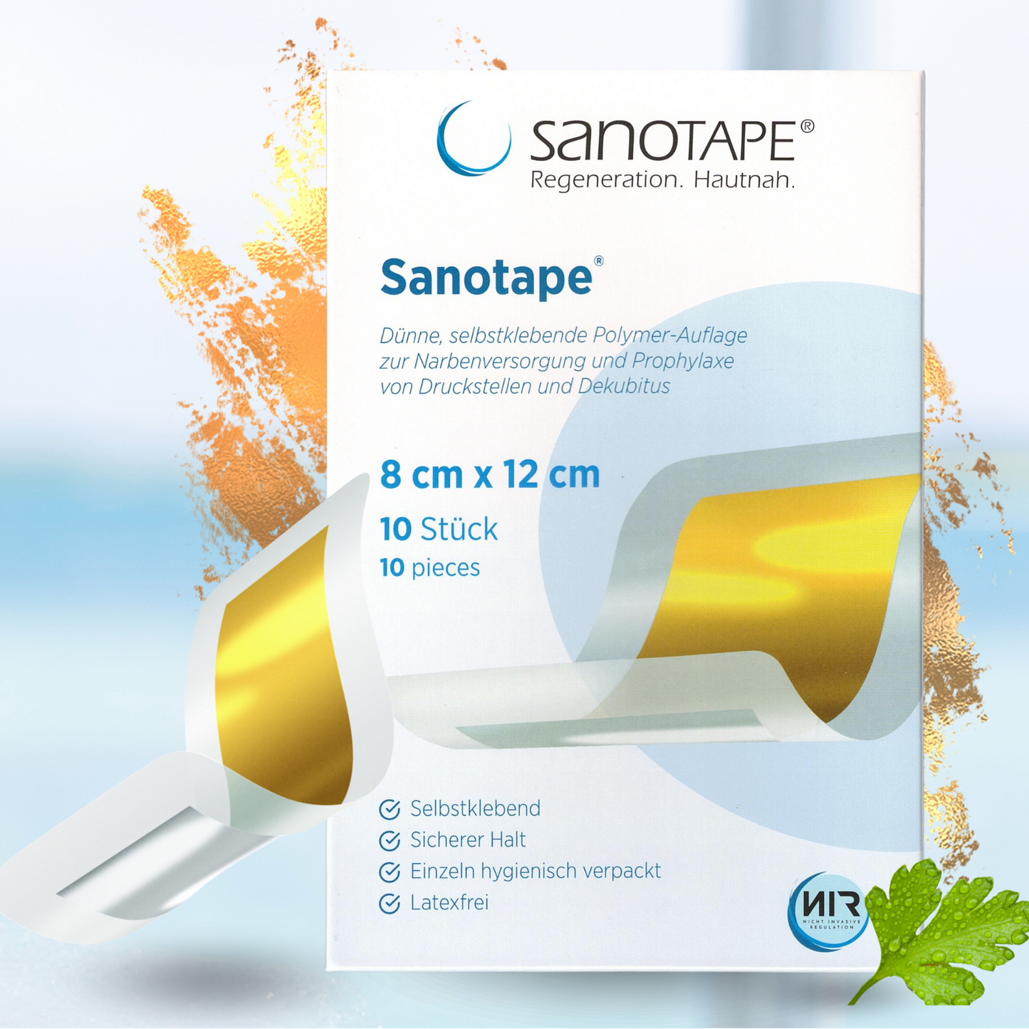 Sanotape® in Größe 8x12 cm zur Narbenversorgung und Prophylaxe von Druckstellen und Dekubitus