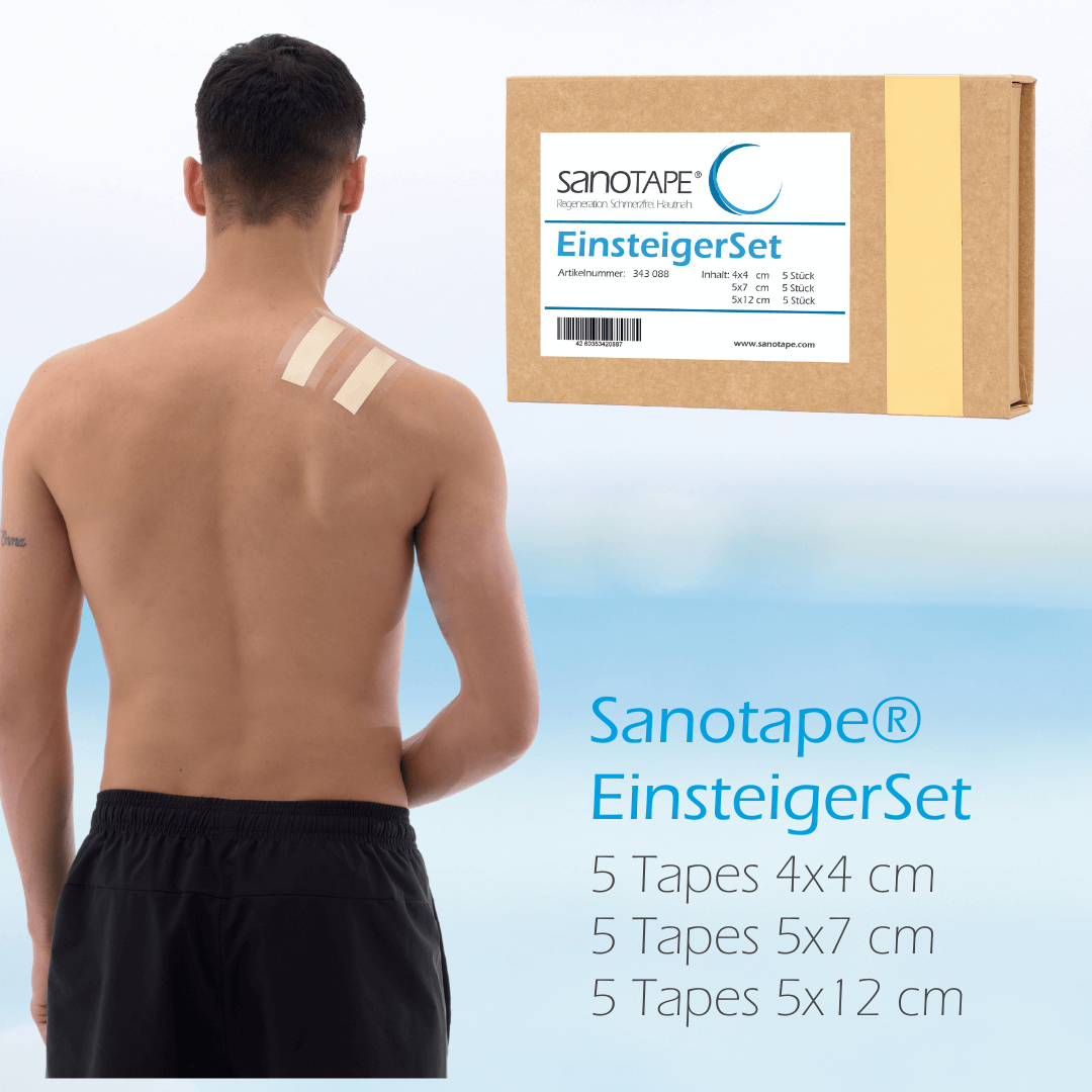 Sanotape® Einsteigerset Mann mit Sanotape an der Schulter